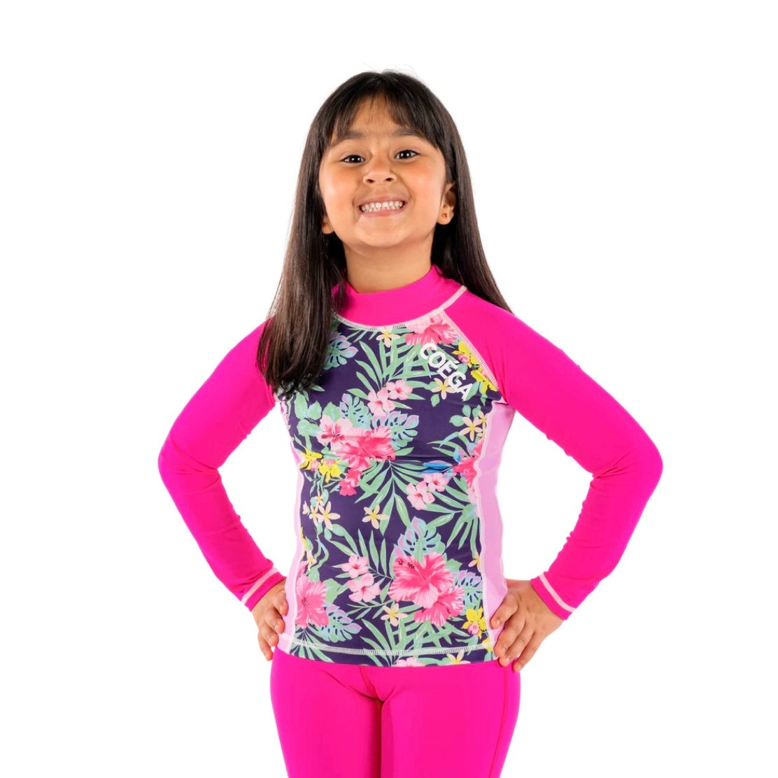 Kids Girls Rashguard Pink Purple Tropics